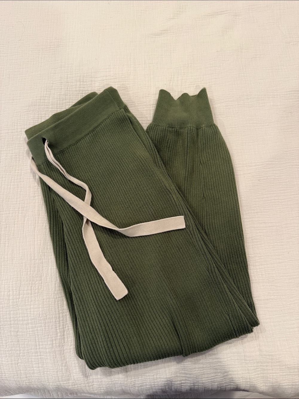 Back Beat Co Ribbed Knit Drawstring Jogger Pants - Olive Green
